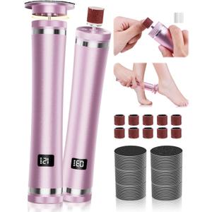 Upgrade Electric Foot Callus Remover, 2 in 1 Rechargeable Electric Callus Remover for Feet, 12 Adjustable Speed Foot File with 70 pcs Sandpaper Disk for Nail Care/Removal of Dead Skin Calluses, Pink