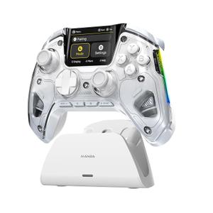 ManbaOne Interactive Screen Wireless Gaming Controller for PC/Switch/iOS/Android,Hall Effect Stick & Trigger,RGB Lighting,Remappable Buttons,1800mAh with Charging Dock (White) (White)