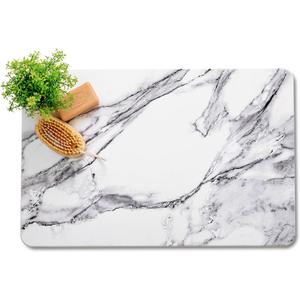 Stone Bath Mat, Non-Slip Natural Diatomaceous Earth Bath Mat, 23.5" x 15.5" Super Absorbent Quick Drying, Multifunctional Bath Stone Mat, White Marble