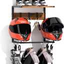 Urban Deco Motorcycle Helmet Holder Wall Mount, Helmet Rack with 2 Hat Stands, Helmet Stand for Display Wall Mount, Motorcycle Accessories Gear Storage for Men, Small (16.7*12*16.1 inches)