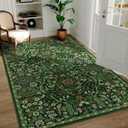 3x5 Dark Green Boho Floral Vintage Area Rug,Soft Lightweight Low Pile Non-Shedding Carpet,Machine Washable Stain Resistant & Non-Slip for Entryway,Bedroom, Kids Room,Living Room