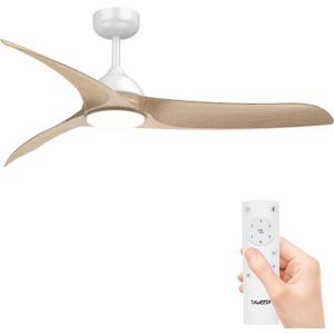 Ceiling Fans with Lights, 56 inch Low Profile Ceiling Fan with Light and Remote Control, Flush Mount, 3CCT, Dimmable, Quiet Reversible Motor, Modern Ceiling Fan for Bedroom Indoor/Outdoor Use (Wood)