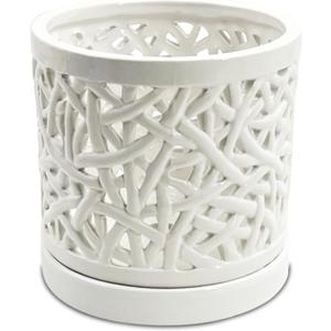 Large Ceramic Orchid Pot with Holes, 6 Inches Wide, for Indoors or Outdoors with Woven String Cut Out Design, Orchid Planters, Orchid Gifts (String Cut Out Design)
