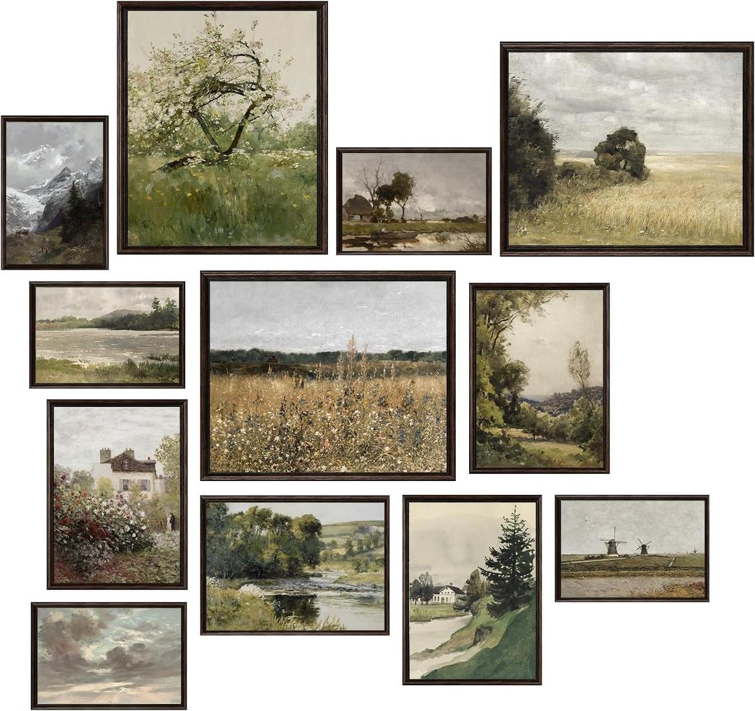 TRAMIN Vintage Wall Decor - Rustic Wall Art, Eclectic French Country Botanical Painting, Rustic Gallery Wall Print, Vintage Art Prints, Moody Vintage Poster Picture for Bedroom Decorations (UNFRAMED)