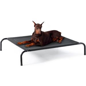 Bedsure Outdoor Elevated XL Dog Bed, Portable Indoor & Outdoor Cooling Raised Cot Pet Hammock Bed with Skid-Resistant Feet, Frame with Breathable Mesh, Black, 54 inches