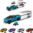 Truck Toy Alloy Die-cast Truck Model with RV Motorcycle ATV Race Car Model 1/32 Metal Vehicle 3-in-1 Camping Car Set Gift for Kids Age for 6 Year Old and Up (Blue)