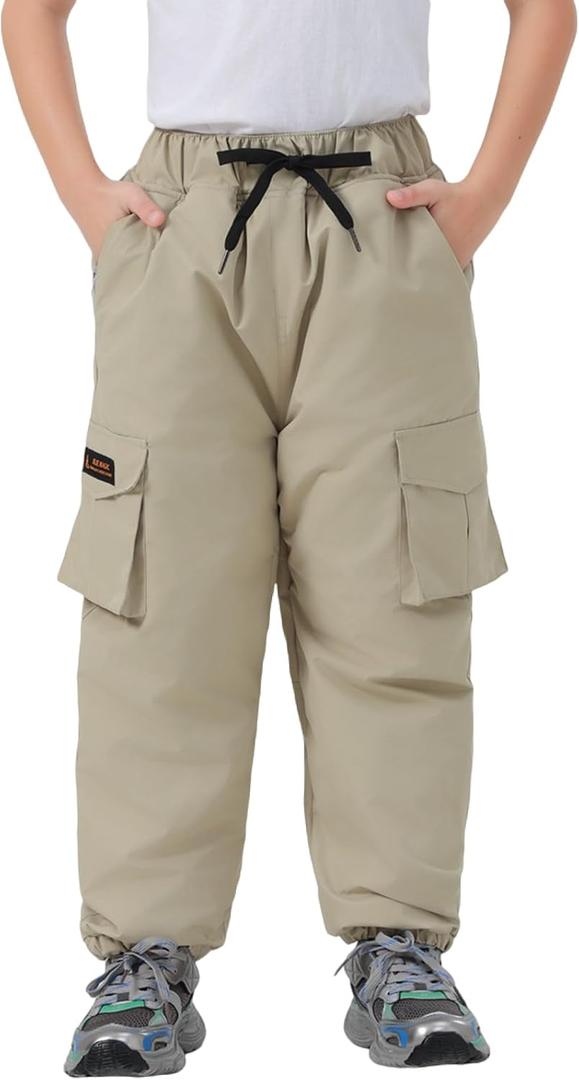 BGX Kids Snow Pants Boys Girls Winter Waterproof Baggy Pants Outdoor Windproof Snowboard Pants (10-11 Years, Khaki)