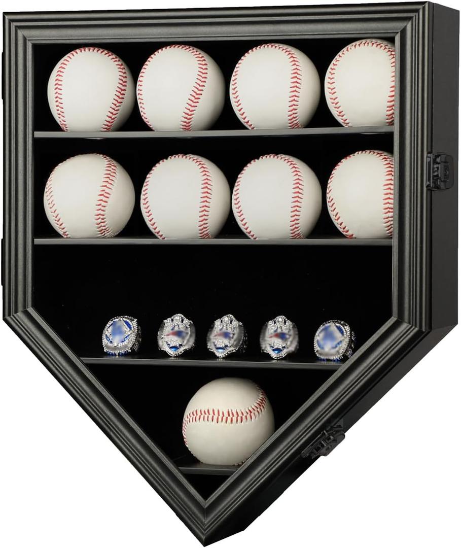 Verani Baseball and Baseball Bat Display Case Lockable Wood Cabinet Rack Holder for Baseball Shadow Box with UV Protection Acrylic Door Wall Mount Display Cabinet for Baseball Enthusiast Collectible