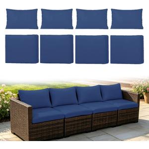 8Pc Outdoor Patio Cushion Cover Replacement, Patio Cushion Cover,Navy Blue | Washable Outdoor Couch Cushion Covers with Zippers, Waterproof Slipcovers Sofa Chair for Patio Furniture(Cover Only)