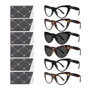 6 Pack Fashion Cat Eye Reading Glasses for Women Blue Light Blocking Oversized Spring Hinges Computer Readers +1.25