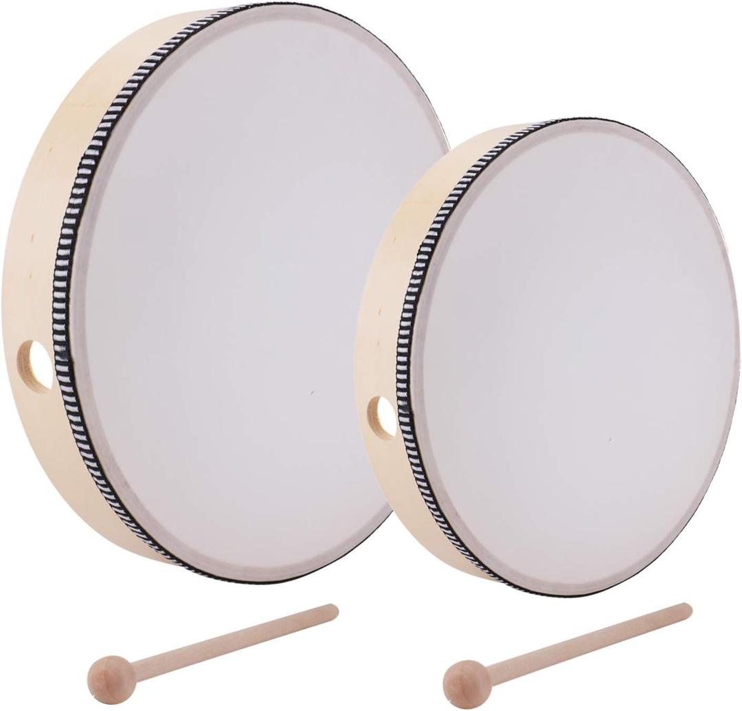 Foraineam 10 Inch & 8 Inch Hand Drum Musical Percussion Instrument Wooden Frame Drum with Wood Drum Sticks