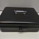 Jssmst Locking Metal Cash Box with Coin Lid, 11.8L x 9.5W x 3.5H Inches, Safe Money Box with Combination Lock, Black, SM-CB0512B