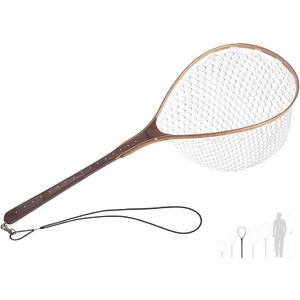 Riverruns Fly Fishing Net Landing Net Wooden Net Soft Rubber Mesh Trout Net Freshwater Saltwater Fishing Net with Safety Cord Net Gifts for Father Men, Long Handle Wooden Net