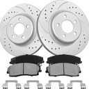 Front Brake Kit, Drilled & Slotted Brake Rotors and Pads Compatible with 2006-2023 Dodge Charger, 320mm (12.6in) Brake Disc, Geomet Coating
