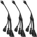 4 Way Power Splitter - 1 to 4 Extension Cord Splitter, 1.5' Short Extension Cord UL Listed, Outlet Splitter 3 Prong, Power Strip Outlet Plug, Y Style Extension Cord Black, SJT 16 AWG Luxury Office (3)