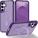 Magnetic Compatible with Samsung Galaxy S25 & S24 Case with Stand [Military Grade Drop][Compatible with Magnet] Ring Holder Translucent Slim Hard Back Soft Edge, Purple