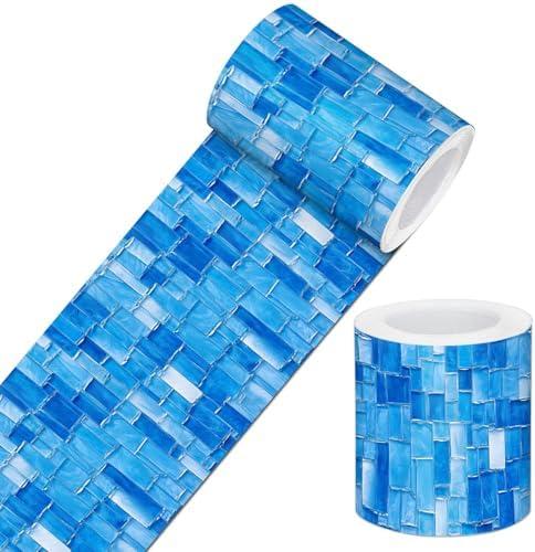 IVN Wallpaper Border Peel and Stick Decorative Wall Trim Self Adhesive Blue Tile Accent Strip for Bathroom Laundry Room Pool Area Mirror Frame Shelf Wall Edge 4x196 Inch Ocean Design