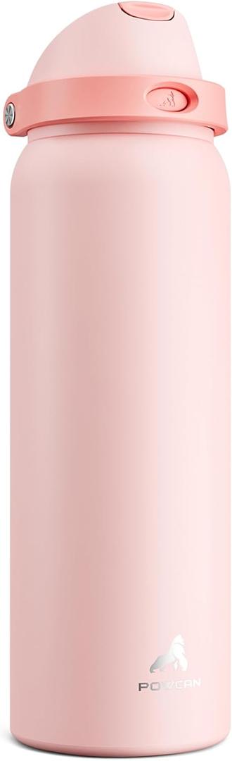 POWCAN 40 oz Insulated Water Bottle for Sports: 2-in-1 Lid with Push-Button Spout & Quick-Flip Straw, Leakproof, Car Cupholder Friendly, Stainless Steel for Gym, School, Travel, Camping (Cotton Candy)