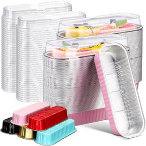 Qunclay 300 Pcs Mini Loaf Pans with Lids 6.8 oz Aluminum Foil Mini Cake Pans with Lids Rectangle Loaf Baking Cups Disposable Cake Containers for Muffin Ramekins Large Gatherings Parties (Multicolor)