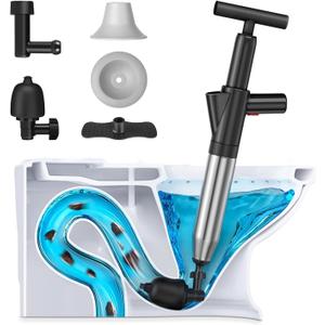 Toilet Plunger, High Pressure Air Drain Blaster, Drain Clog Remover Tool, High Pressure Drain Blaster Gun with Visual Barometer, Powerful Sink Plunger for Bathroom Kitchen Toilet Clogged Pipe