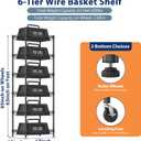 Homdox 6-Tier Rolling Wire Basket Shelf, Adjustable Metal Storage Rack with Wheels for Pantry, Kitchen, Bathroom, Laundry Room and Closet, 17" W x 12" D x 65" H, Black
