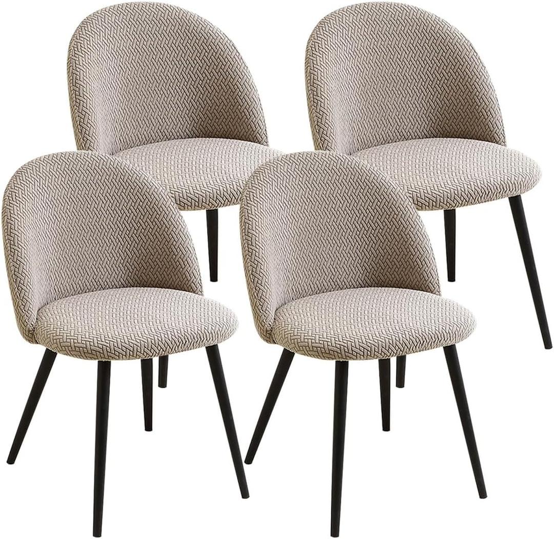 Dining Room Chair Covers Set of 4 Mid Century Modern Dining Chair Covers Curved Back Chair Cover Armless Chair Slipcovers for Kitchen,Office,Living Room, Khaki