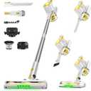 Cordless Vacuum Cleaner for Home, Powerful Stick Vacuum with Rechargeable Battery, Green Light Anti-Tangle Brush, 6-in-1 Lightweight Handheld Vacuum for Pet Hair, Hard Floor, Carpet, Yellow