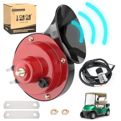 10L0L 12 Volt Golf Cart Horn Kit for Yamaha EZGO Club Car or UTV Boat, Floor Mount Button Switch, Universal Loud Horn Volume Up to 118db