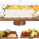 17" Acacia Wood Cake Stand with Lid, 2-in-1 Rectangular Charcuterie Board & Dessert Display, Shatterproof Acrylic Cake Dome Cover for Freshness, Charcuterie Platter for Weddings, Parties