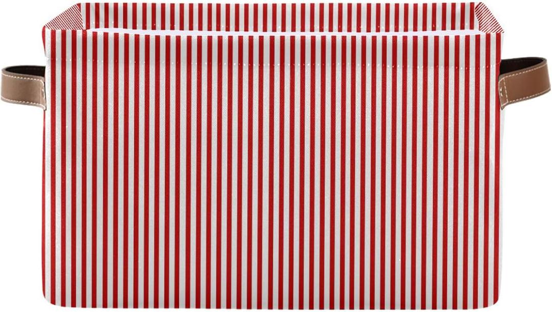 Red White Stripes Storage Basket with Handles Collapsible Canvas Storage Bin Toy Decorative Basket Closet Organizer for Nursery Bedroom Home
