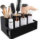 Hair Tool Organizer, Black Acrylic Hair Dryer Holder with Insulated Cup, Bathroom Supplies Countertop Blow Dryer Holder, Vanity Caddy Storage Stand for Accessories, Makeup, Toiletries