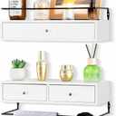 Floating Shelves for Wall Storage, Wall Mounted Bathroom Shelf with Drawers Set of 2, Rustic Wood Wall Shelves for Bedroom, Living Room, Kitchen, Home Decor, Plants, Books (15.8 Inch Long, White&black)