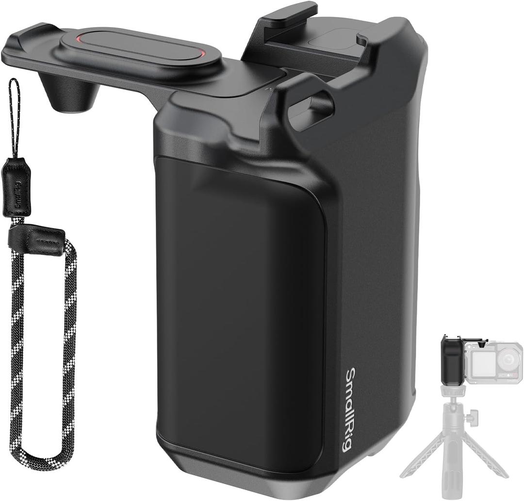 SMALLRIG Street Photography Handle for DJI Osmo Action 5 Pro/ 4/3, Quick Release, Shutter Button, Cold Shoe, Wrist Strap,1/4 Threaded Hole, Camera Grip Holder for DJI OEM Cages - 5826