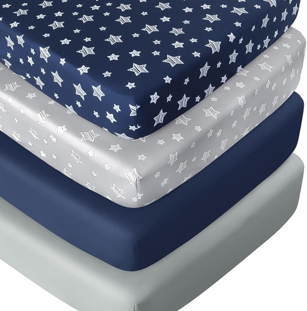 Crib Sheets for Boys or Girls 4 Pack, Fitted Crib Sheet for Standard Size Crib and Toddler Mattresses, Soft and Breathable Material, Navy (52"X28")