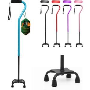 BeneCane Quad Cane Adjustable Walking Cane with Offset Soft Cushioned Handle for Men & Women Lightweight Comfortable with 4-Pronged feet for Extra Stability (blue)