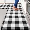MAYHMYO Kitchen Mats 2PCS Cushioned Anti Fatigue Mat for Kitchen Floor Non Skid Waterproof Kitchen Rugs Black and White Farmhouse Buffalo Paid Comfort Standing Kitchen Mats for Floor 20"x47"+20"x32"
