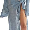 Women's Swimsuits Cover Ups Set for Crochet Bathing Suit Hollow Out 2 Piece Bikini Coverup Beach Swimwear (Blue, Small)