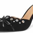 Kitten Heels for Women Pointed Toe Heels Studded Slip On Bow Heels Mules Faux Suede Sandals Kitten Heel Pumps (7.5, #1 Black Suede)