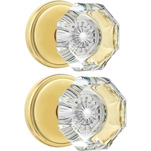2 Pack Crystal Dummy Door Knobs, Non-Turning Single Side Dummy Door Knob Set, Polished Brass/Gold