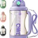 QWE Gym Large Plastic Water Bottle for Women with Lids and Straws&Handle,67oz,Heat-resisting,PPSU BPA Free, 1/2 half Gallon Water Jug Double drinking,leak proof, for Travel,Outdoors,Camping(Purple)