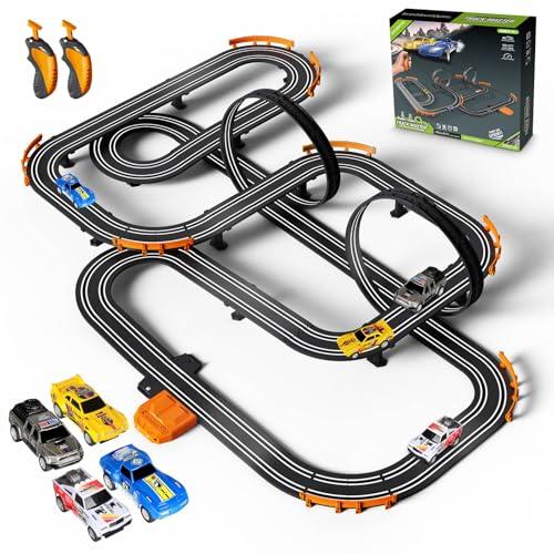 Slot Car Race Track Set Electric or Battery Powered Racing Car Track for Kids Boys, with 4 High-Speed Cars and 2 Hand Controllers,Dual Racing Game Toys for Children Age 6 7 8 Years Old