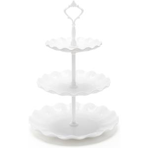 Coitak 3 Tier Cupcake Stand, Plastic Tiered Serving Stand, Dessert Tower Tray for Tea Party, Baby Shower and Wedding (Wavy-White Rod)