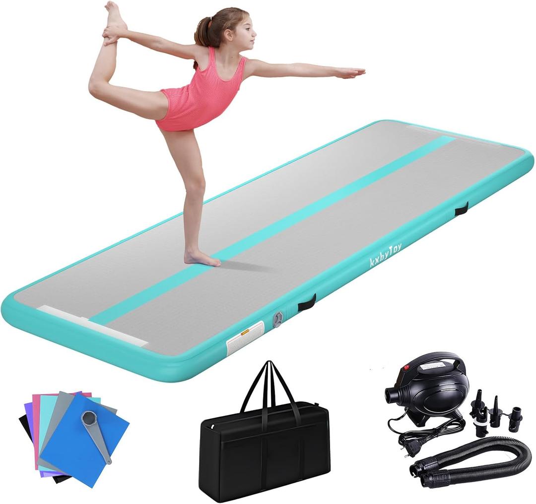 Air Mat Tumble Track 4 inches Thickness Inflatable Gymnastics Mat for Home Use/Training/Cheerleading/Yoga  with Electric Air Pump (green) 20' x 3.3' x 4" (L x W x H)