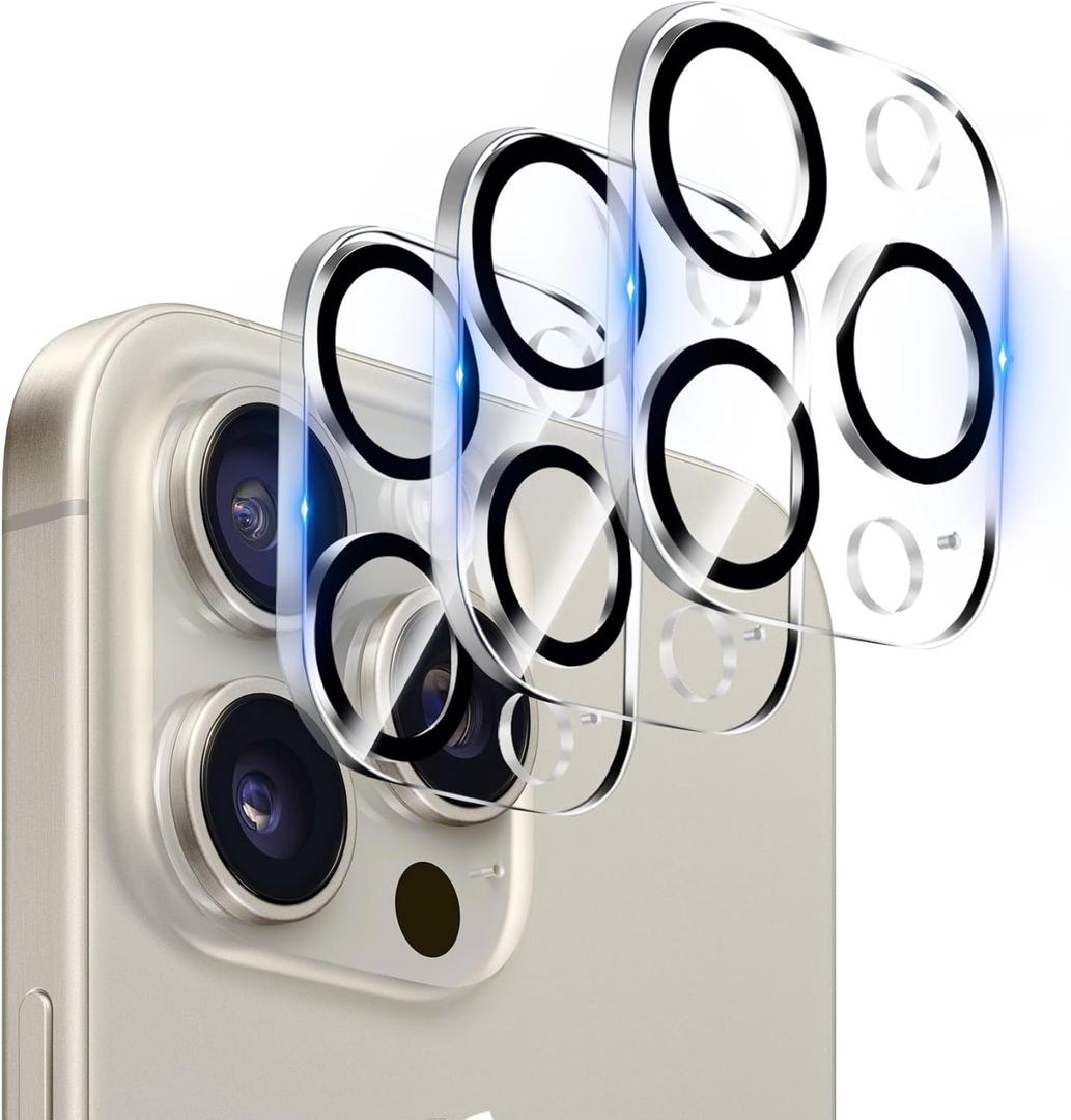 3 Pack Dengduoduo Tempered Glass Camera Lens Protector for iPhone 15 Pro 6.1" & iPhone 15 Pro Max 6.7", Ultra HD, 9H Hardness, Anti-Scratch, Case Friendly, Easy to Install [No Affect on Night Shots] (Clear)