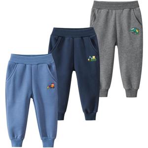GFQLONG Toddler Boys 3 Pack Cotton Active Jogger Pants,Kids Cartoon Sweatpants Casual Lounging Bottoms (4-5T, Excavator+ Bulldozer+ Bus)