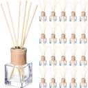 Roshtia 20 Set Reed Diffuser Bottle Empty Fragrance Glass Diffuser Bottles Refillable Diffuser Bottles Set with Wooden Caps and Rattan Sticks 50ml 1.7 Oz Diffuser Glass Jars for DIY Fragrance (Square)