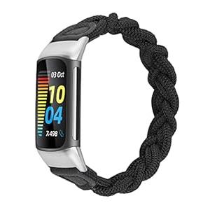 Wearlizer Compatible with Fitbit Charge 6 Bands/Charge 5 Bands for Women, Cute Stretchy Braided Solo Loop Wristband Slim Soft Elastic Replacement Strap Accessories for Charge 5 6 Band, Black M