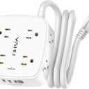 5Ft Surge Protector Power Strip - 8 Widely Outlets with 4 USB Ports, 3 Side Outlet Extender with 5 Feet Extension Cord, Flat Plug, Wall Mount, Desk USB Charging Station, ETL,White