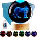 3D Crystal Ball Lamp with Lifelike LED Lion, 16 Color Changing Light, Dimmable Remote Control