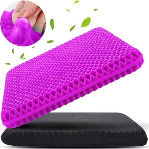 Gel Seat Cushion for Long Sitting (Super Large & Thick), Soft & Breathable, Gel Cushion for Wheelchair, Gel Chair Cushion for Hip Pain, Gel Seat Cushion for Office Chair (Black Cover+rose Red Cushion)